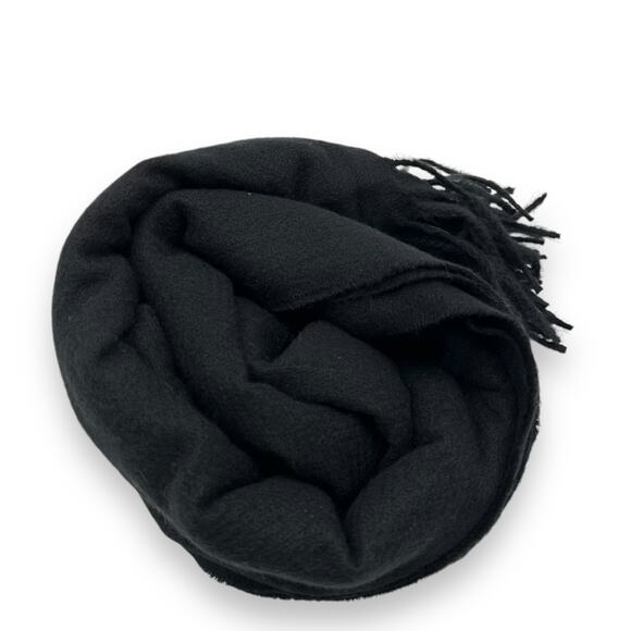 Macy's Black Fringe Trim Scarf Oblong Rectangle Solid Knit Warm Winter - Picture 2 of 13